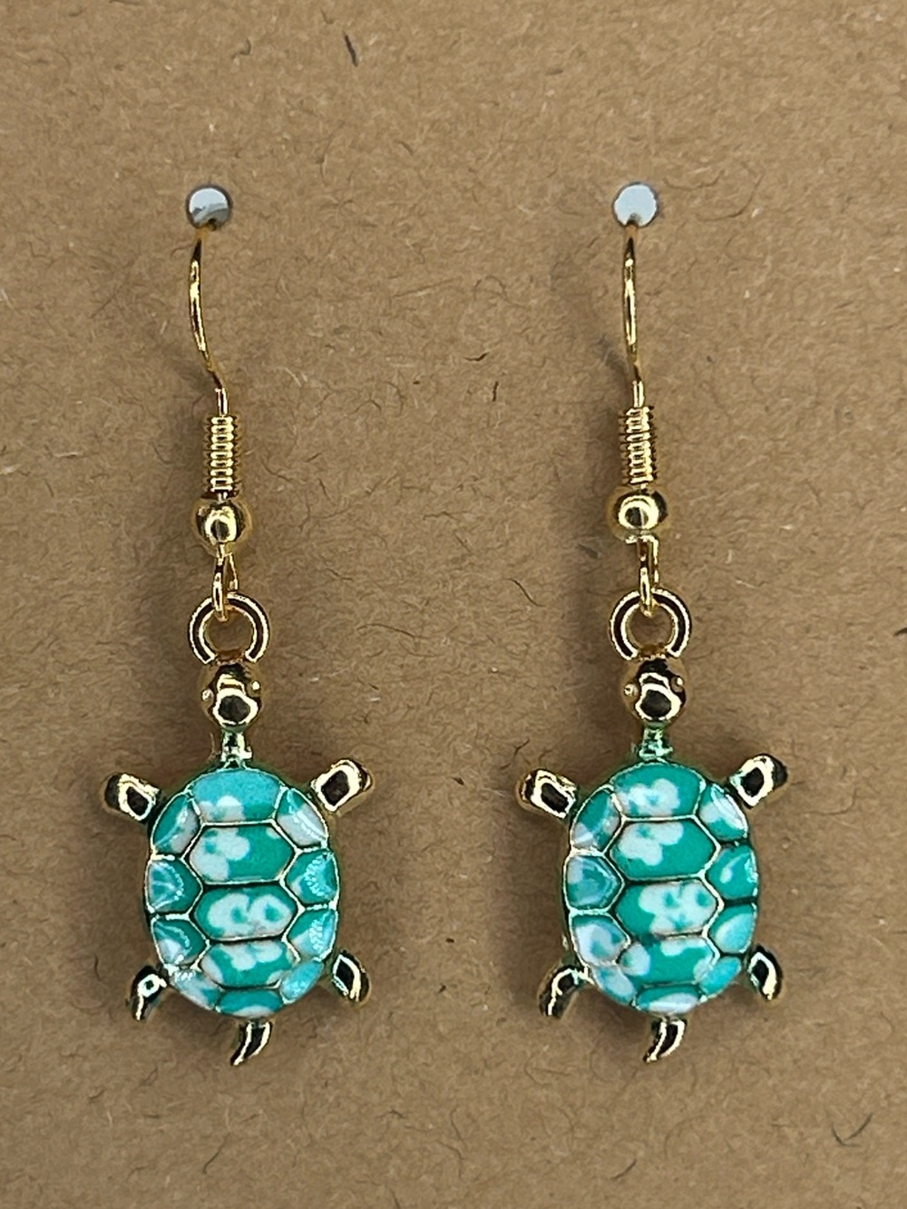 Gold-Tone Teal Turtle Drop Earrings - Cute Women Fashion Jewelry Beach Summer